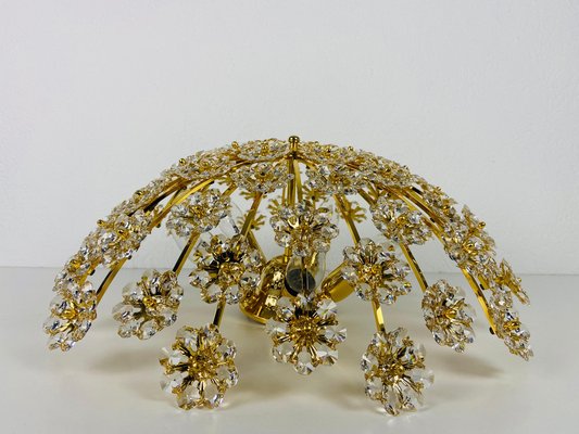 Gilt Brass and Crystal Glass Flush Mount from Palwa, Germany, 1970s-PUK-983728