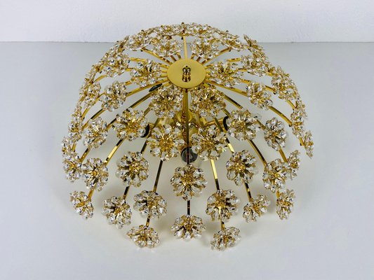 Gilt Brass and Crystal Glass Flush Mount from Palwa, Germany, 1970s-PUK-983728