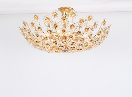 Gilt Brass and Cut-Glass Flower Chandelier from Palwa, Germany, 1970s-UGR-1085349