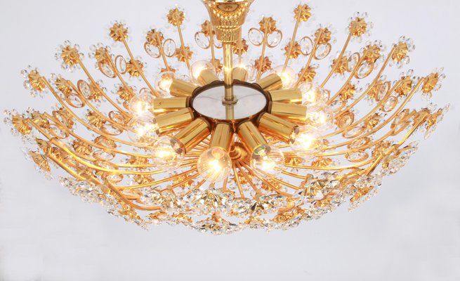 Gilt Brass and Cut-Glass Flower Chandelier from Palwa, Germany, 1970s-UGR-1085349