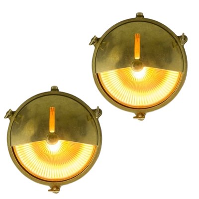 Gilt Brass and Glass Wall Lights, Set of 2-TCS-1784528