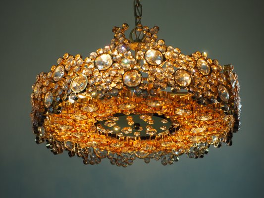 Gilt Brass & Crystal Chandelier in the style of Palwa or Lobmeyr, 1960s-GKC-823030