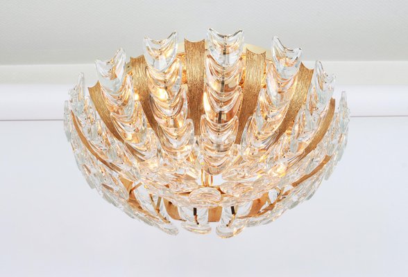 Gilt Brass Crystal-Glass Flower Chandelier by Palwa, Germany, 1970s-UGR-1085444