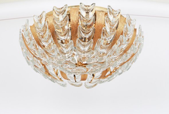 Gilt Brass Crystal-Glass Flower Chandelier by Palwa, Germany, 1970s-UGR-1085444