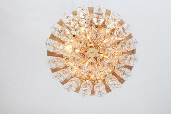 Gilt Brass Crystal-Glass Flower Chandelier by Palwa, Germany, 1970s-UGR-1085444