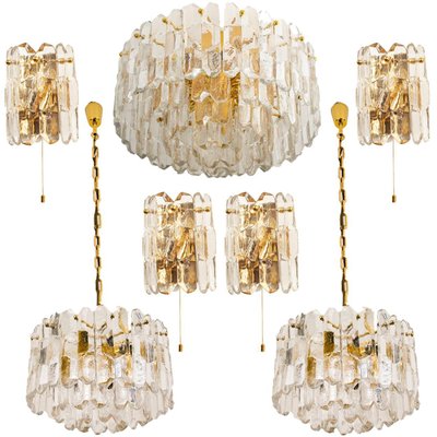 Gilt Brass & Glass Palazzo Light Fixtures by J. T. Kalmar, 1970, Set of 7-VDW-995275