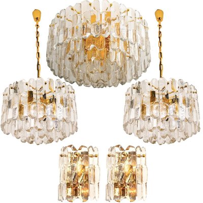 Gilt Brass & Glass Palazzo Light Fixtures by J. T. Kalmar, 1970, Set of 7-VDW-995275