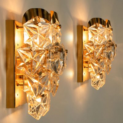 Gilt Brass with Crystal Glass Wall Lights by Kinkeldey, 1970s, Set of 2-VDW-2016919