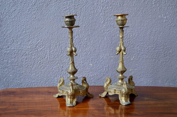 Gilt Bronze Candleholders with Snail Motif, Set of 2-AIU-1721927