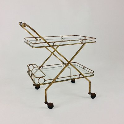 Gilt Metal Bar Cart, Italy, 1960s-EW-1047629