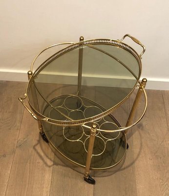 Gilt Metal Oval Drinks Trolley with Removable Tray and Bottle Holder, France, 1940s-BA-938849