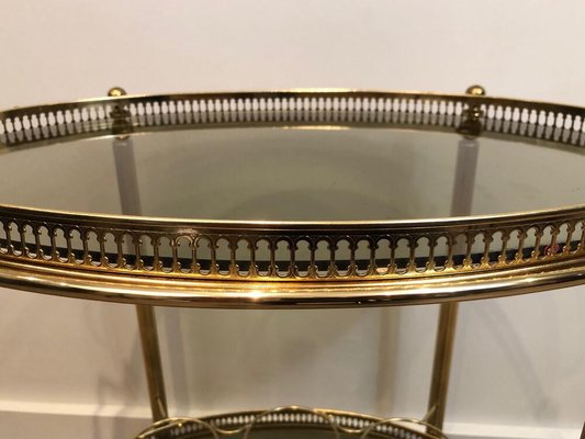 Gilt Metal Oval Drinks Trolley with Removable Tray and Bottle Holder, France, 1940s-BA-938849