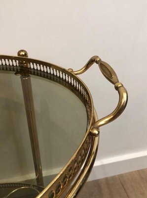 Gilt Metal Oval Drinks Trolley with Removable Tray and Bottle Holder, France, 1940s-BA-938849