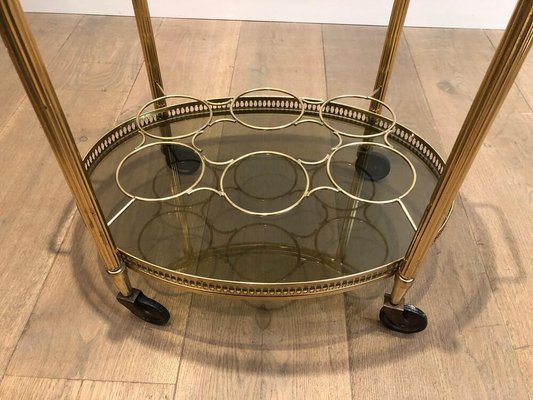 Gilt Metal Oval Drinks Trolley with Removable Tray and Bottle Holder, France, 1940s-BA-938849