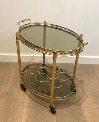 Gilt Metal Oval Drinks Trolley with Removable Tray and Bottle Holder, France, 1940s-BA-938849