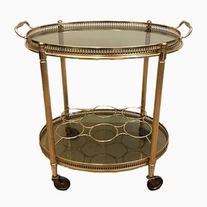 Gilt Metal Oval Drinks Trolley with Removable Tray and Bottle Holder, France, 1940s-BA-938849