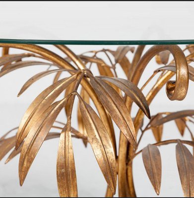 Gilt Metal Palm Tree Wall Sconces and Side Table by by Hans Kögl, 1960s, Set of 3-VDW-860190