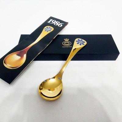 Gilt Sterling Silver with Enamel Floral Decor Spoons by Annelise Björner for Georg Jensen, Denmark, 1980s, Set of 10-YGE-664574