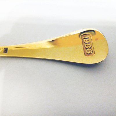 Gilt Sterling Silver with Enamel Floral Decor Spoons by Annelise Björner for Georg Jensen, Denmark, 1980s, Set of 10-YGE-664574