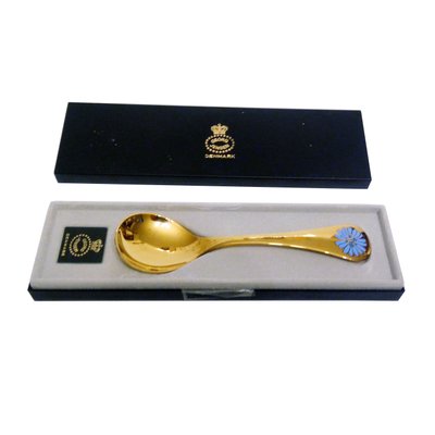 Gilt Sterling Silver with Enamel Floral Decor Spoons by Annelise Björner for Georg Jensen, Denmark, 1980s, Set of 10-YGE-664574