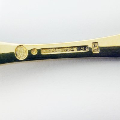 Gilt Sterling Silver with Enamel Floral Decor Spoons by Annelise Björner for Georg Jensen, Denmark, 1980s, Set of 10-YGE-664574