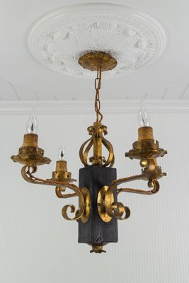 Gilt Wrought Iron and Black Wood Chandelier-KEG-922305