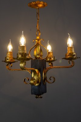 Gilt Wrought Iron and Black Wood Chandelier-KEG-922305