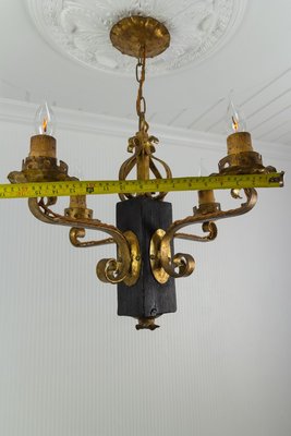 Gilt Wrought Iron and Black Wood Chandelier-KEG-922305