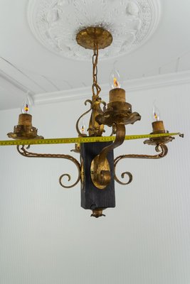 Gilt Wrought Iron and Black Wood Chandelier-KEG-922305