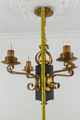 Gilt Wrought Iron and Black Wood Chandelier-KEG-922305