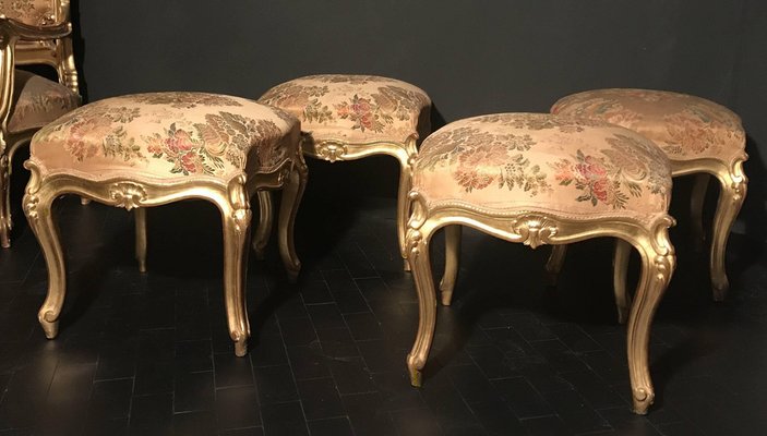 Giltwood Stools, Italy, 19th-Century, Set of 4-MBH-1031621