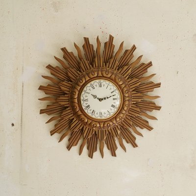 Giltwood Sunburst Wall Clock from Stijlklokkenfabriek C.J.H. Sens en Zonen, 1960s-SJU-653906