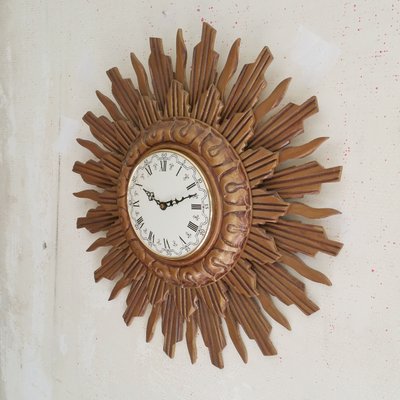 Giltwood Sunburst Wall Clock from Stijlklokkenfabriek C.J.H. Sens en Zonen, 1960s-SJU-653906