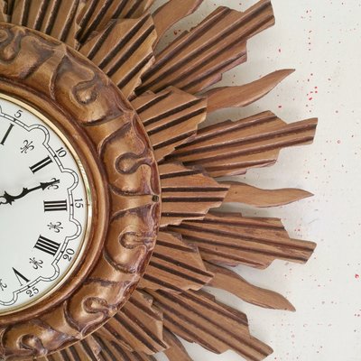 Giltwood Sunburst Wall Clock from Stijlklokkenfabriek C.J.H. Sens en Zonen, 1960s-SJU-653906