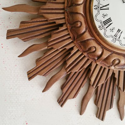 Giltwood Sunburst Wall Clock from Stijlklokkenfabriek C.J.H. Sens en Zonen, 1960s-SJU-653906