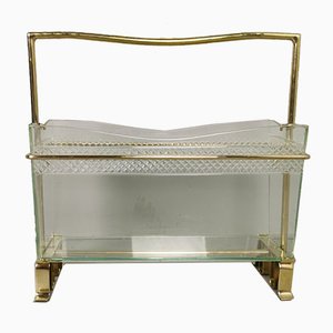 Gio Ponti Style Brass and Glass Magazine Rack, 1950s-PRS-914262