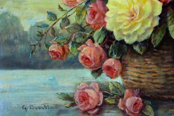 Giovanni Bonetti, Basket of Flowers, 1980, Oil on Canvas, Framed-VHF-2018134