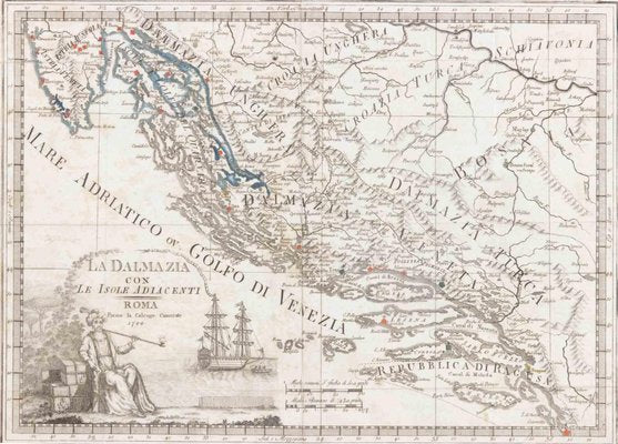 Giovanni Mignani, Map of Dalmatia & Adjacent Islands, Etching, 1792, Framed-ZCI-1416581