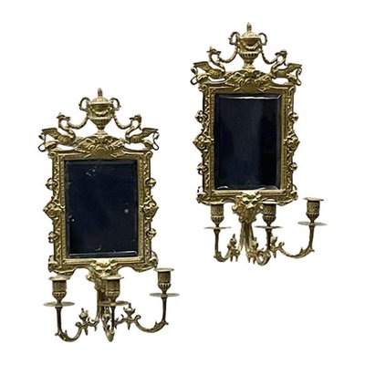 Girandole Mirrors with 3-Armed Candleholders, 1900s, Set of 2-UCH-1224545