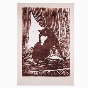 Giselle Halff, Le Chat, Original Woodcut, Mid-20th Century-ZCI-1197237