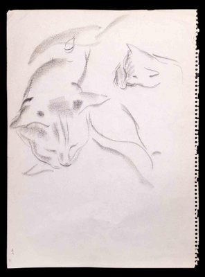 Giselle Halff, Sleeping Cat, Original Pencil Drawing, 1965-ZCI-1324396