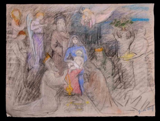 Giselle Halff, the Holy Family, Pastel Drawing, Mid-20th Century-ZCI-1343950