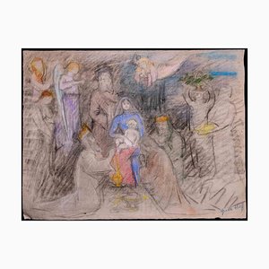 Giselle Halff, the Holy Family, Pastel Drawing, Mid-20th Century-ZCI-1343950