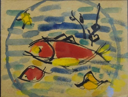 Giulio Da Milano, Fish Watercolor Painting, 1937-QUE-944076