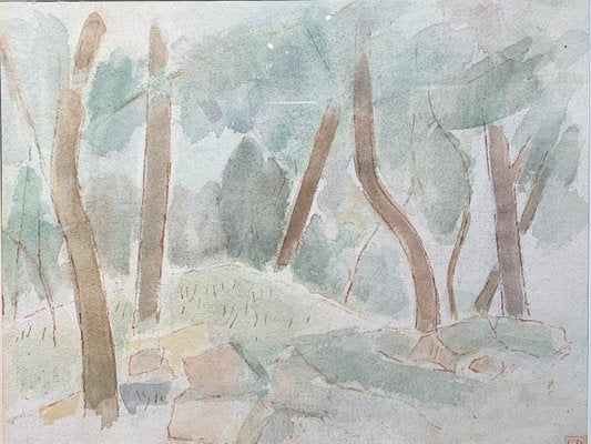 Giulio Da Milano, Undergrowth Forest, Trees, Greenery Watercolor, 1929-QUE-944012