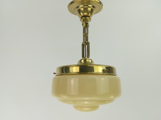 Glass and Brass Ceiling Lamp, Germany, 1930s-KDB-1448915