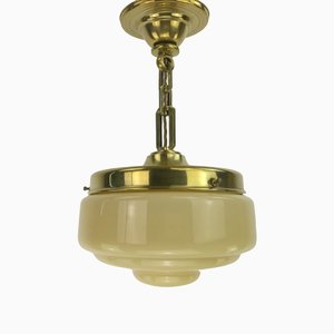 Glass and Brass Ceiling Lamp, Germany, 1930s-KDB-1448915