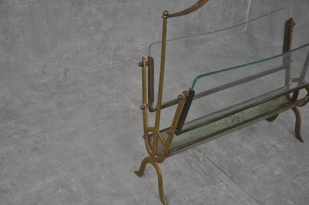 Glass and Brass Magazine Rack, 1950s-RAF-926260