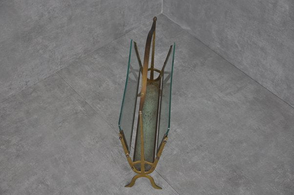 Glass and Brass Magazine Rack, 1950s-RAF-926260