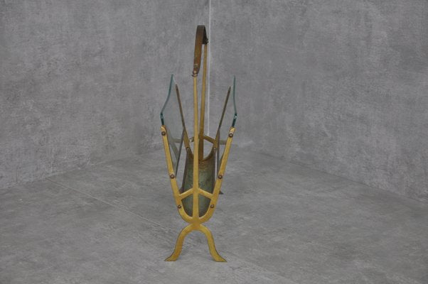 Glass and Brass Magazine Rack, 1950s-RAF-926260